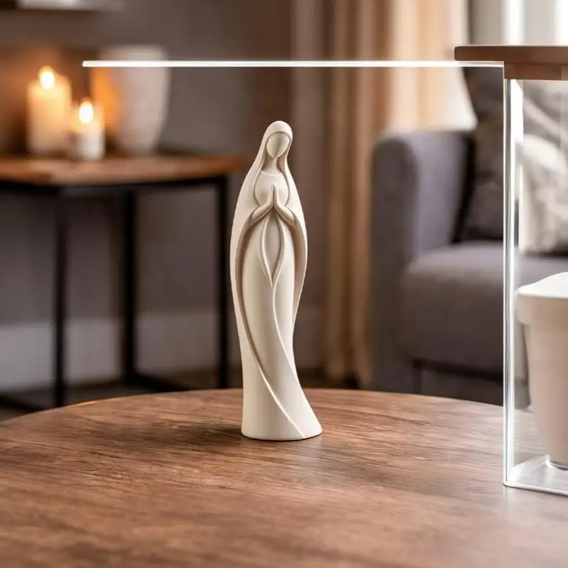 New 3D Printed Praying Mary Statue Minimalist Blessed Mother Ornament Plastic Scratch Resistant