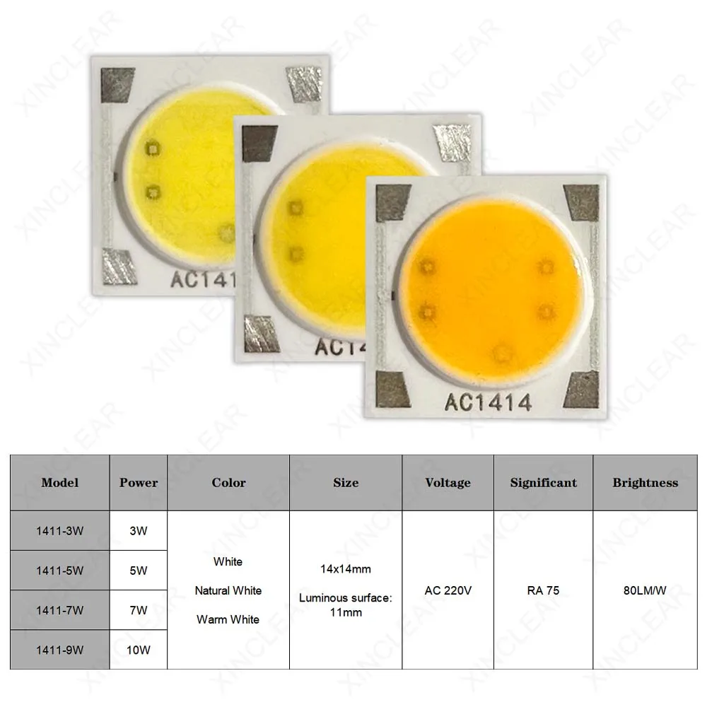 10PCS AC 220V NO Need Driver LED Chips Warm Natural White 3000-6000K 3W 5W 7W 9W 1311 COB Chip DIY LED Bulb Track Light