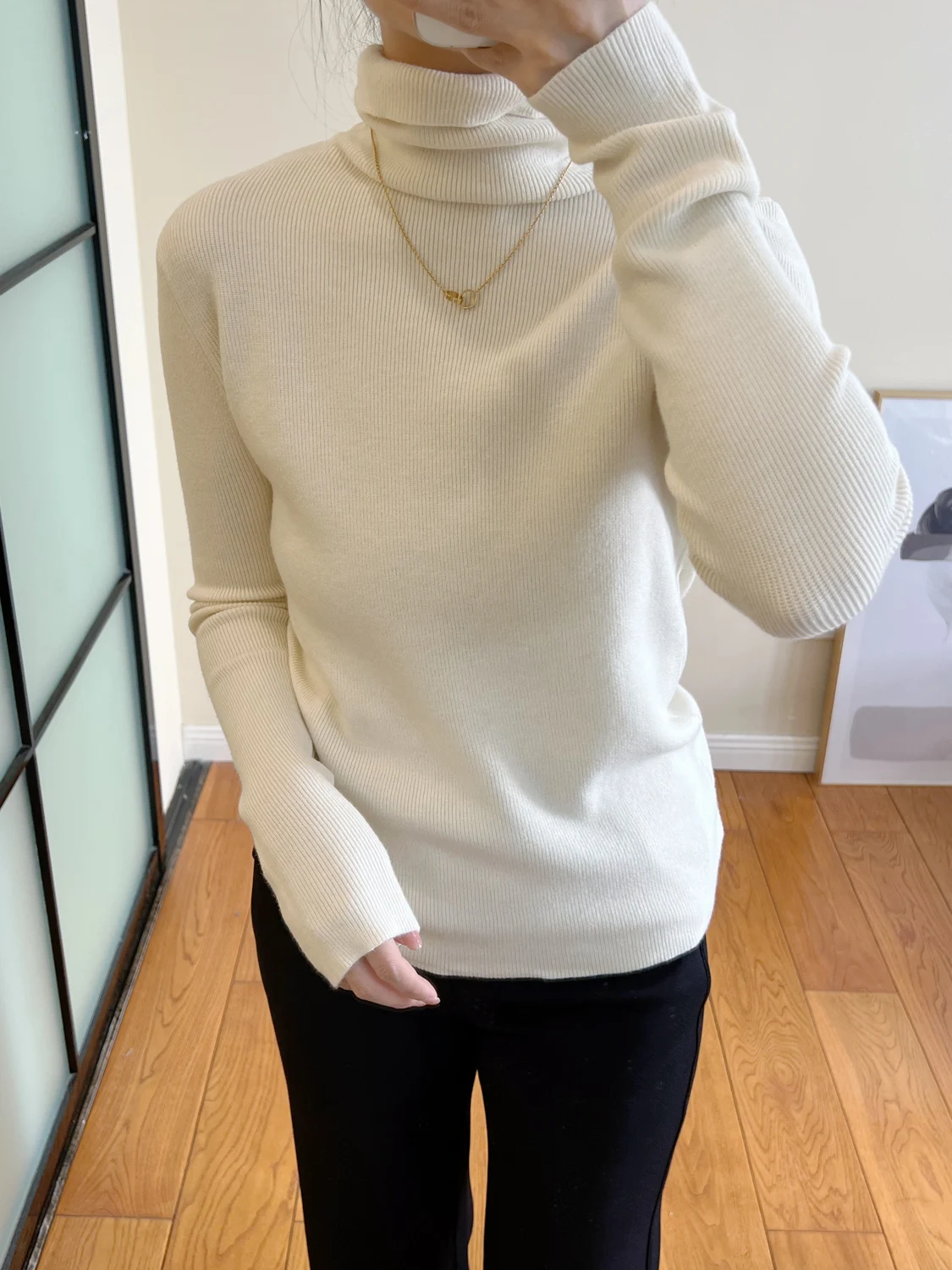 

Soft Pure Color High Ne Knitted Elastic Base irt Women's Skin-friendly Sweater Casual Slim Fit Long Sve Autumn Faion