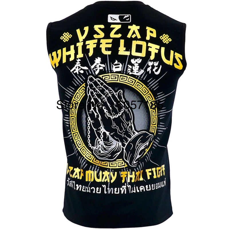 VSZAP Tank Top podkoszulki Muay Thai kamizelka tajski boks podkoszulek czarne sztuki walki Kickboxing T Shirt