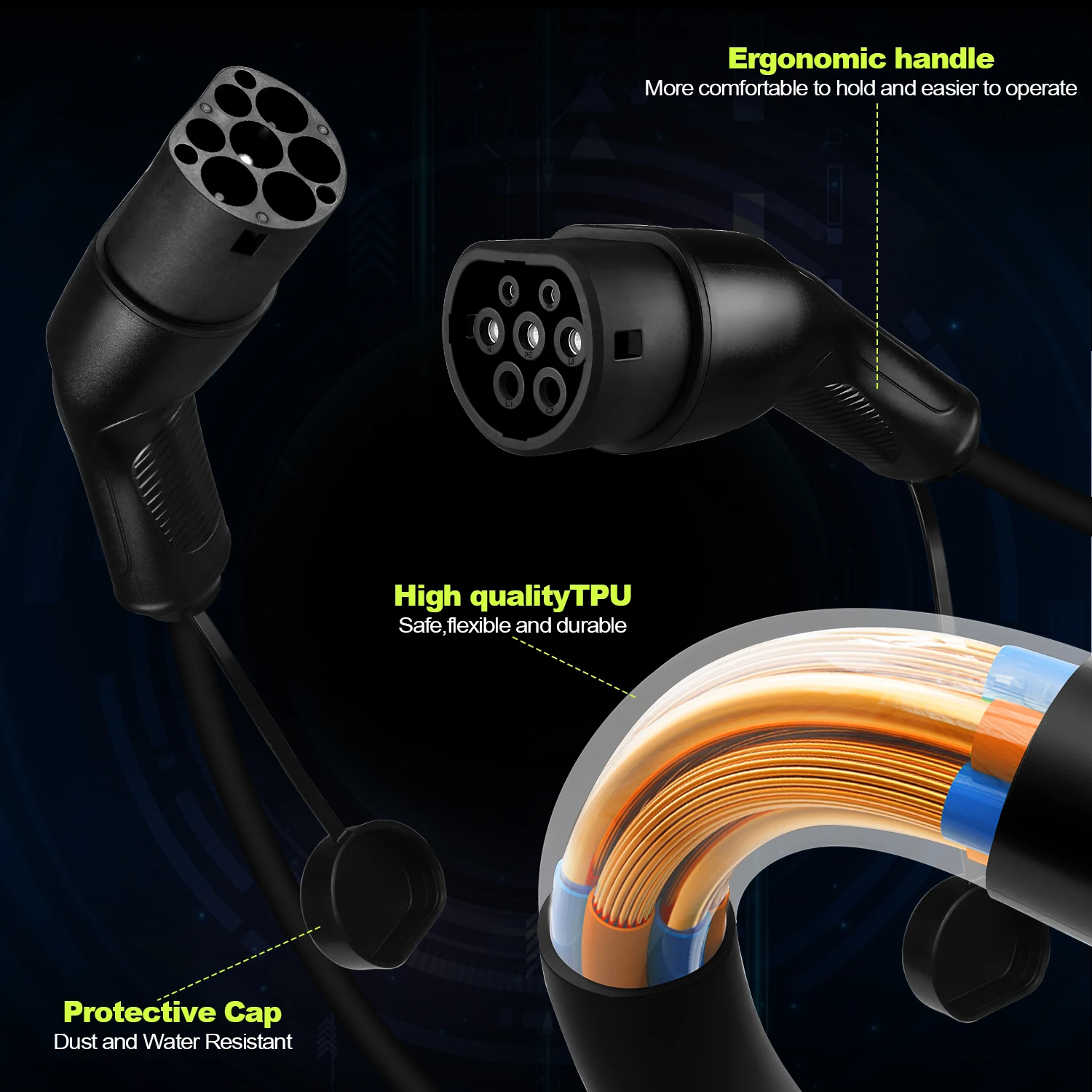 ISIGMA 16A/32A 1P 200V-240V نوع 2 إلى Type2 EV كابل شحن IEC62196-2 5m لمحطة شحن السيارة الكهربائية #3