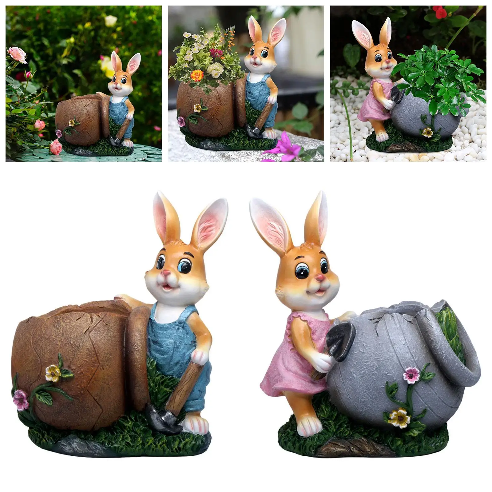 

Статуэтка кролика-цветочница: милый садовый декор для забора, офиса, дома