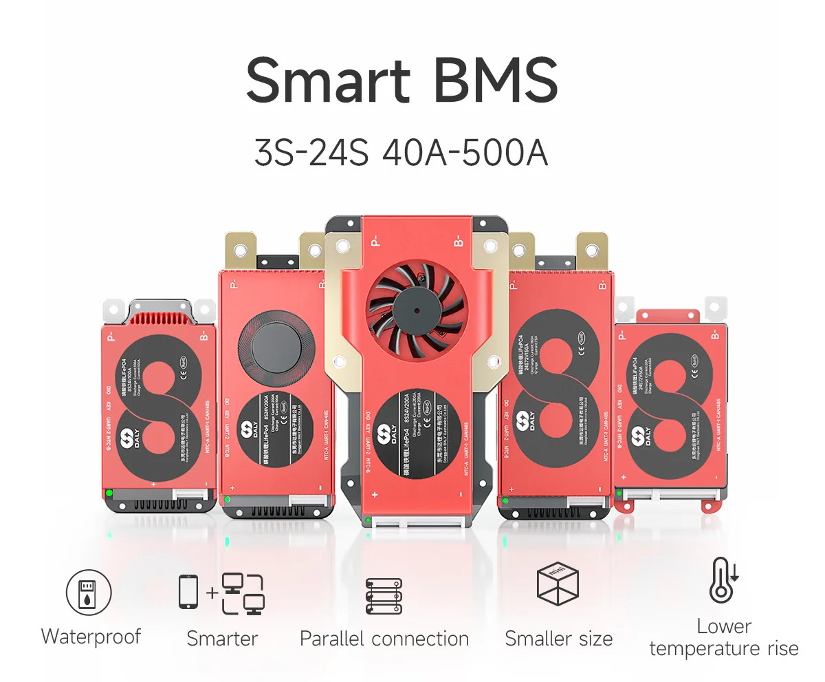 Daly Smart BMS 4S 8S 16S 48V lifepo4 40A 60A 100A 150A 200A 300A 400A 500A Bluetooth APP for Inverter RS485 CANBUS