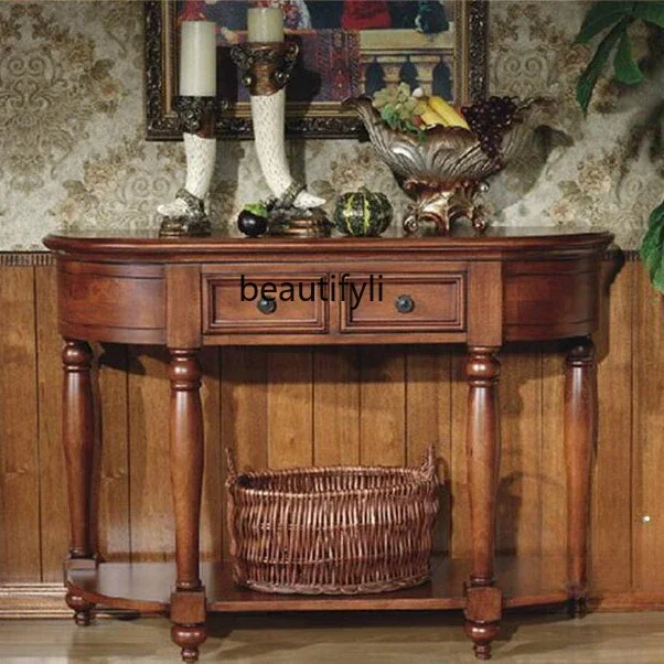 

X188 American-Style Solid Wood Console Tables Table-Style Simple Home Side Table Retro Design Distressed Wall Table