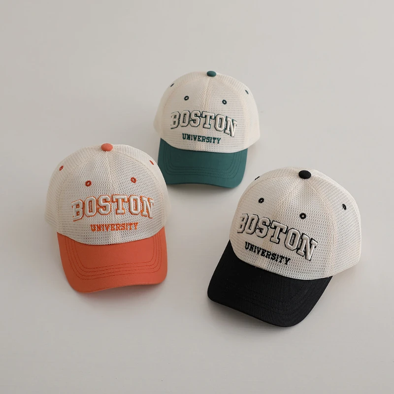 

2024 Summer New Fashion Boston Embroidered Baseball Cap for Boys Outdoor Sanshade Peaked Caps Girls Adjustable Mesh Hats 6-12Y