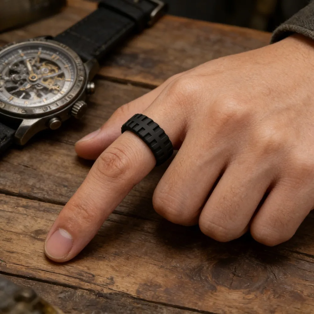 Men's Tire Design Sports Silicone Ring, Fashion Rubber Band Jewelry for Car Racer, Outdoor Running & Daily Wear