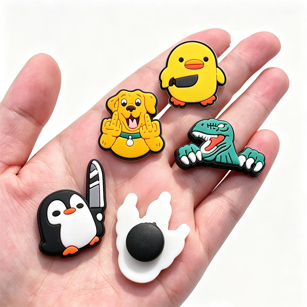 12PCS Cute Frog Duck Penguin Dinosaur Shoe Charm Wholesale PVC Wristband Bag Decor Buckle Detachable DIY Waterproof Party gift