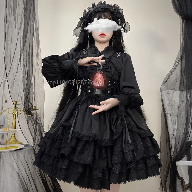 Japanse Victoriaanse Gothic Lolita Jurk Vrouwen Punk Stijl Zoete Kant Boog Avond Party Jurken Harajuku Y2k Cosplay Prinses Jurk