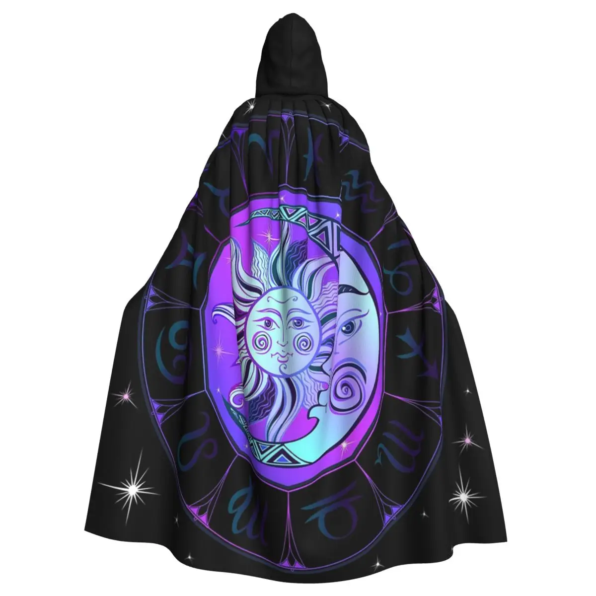 Zodiac Wheel Space Purple Long Hooded Cloak Witch Medieval Costume Cosplay Cape HalloweenVampire Adult Unisex