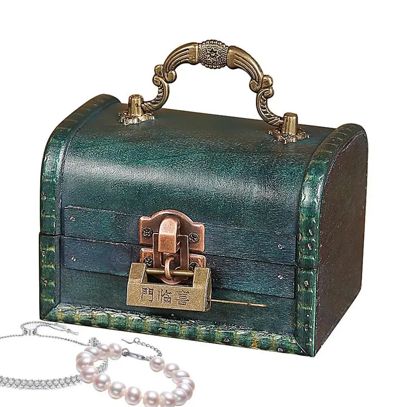 

Vintage Jewelry Box Retro Green Decorative Jewelry Containers With Lock 11.5X8Cm/4.5X3.1 Inches Antique Trinket Storage