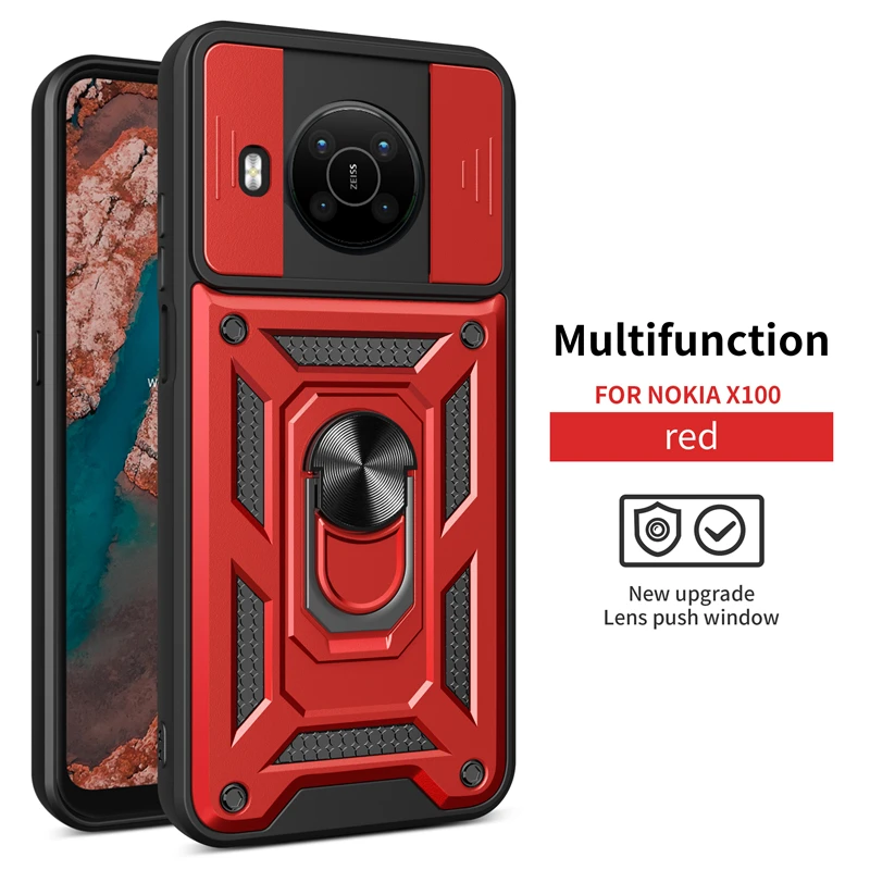 For Nokia G10 G20 X100 Case Push Pull Camera Protection Phone Case For Nokia  C1 C10 C20 C30 Magnetic Car Ring Stand Back Cover - AliExpress 202192403