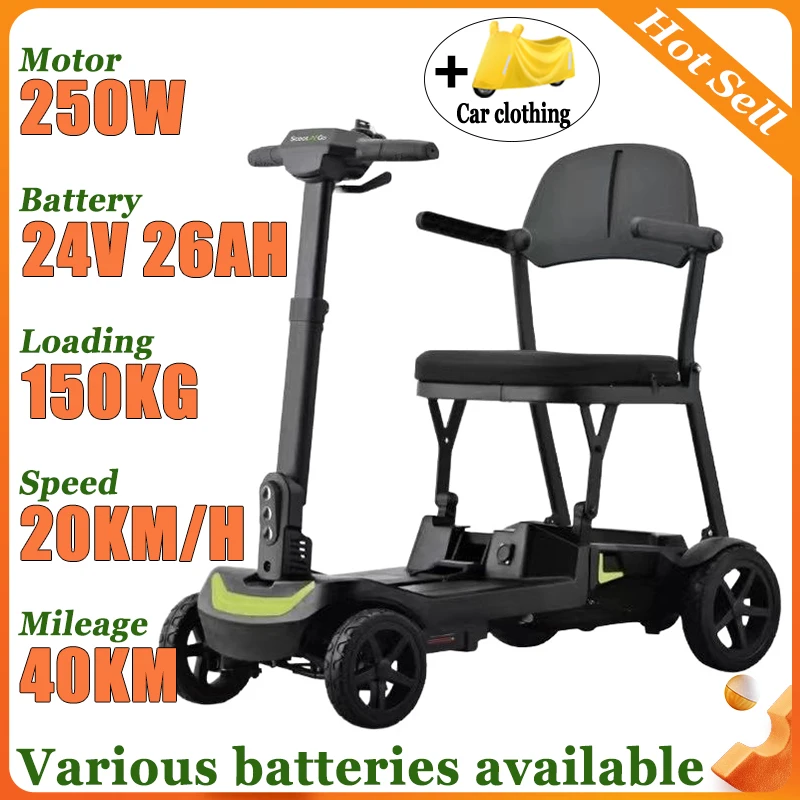 Adult Comfortable Seat Senior Scooter Automatic Folding 4-Wheel Mobility Scooter Disabled Can Be on The Plane Electric Bicycle