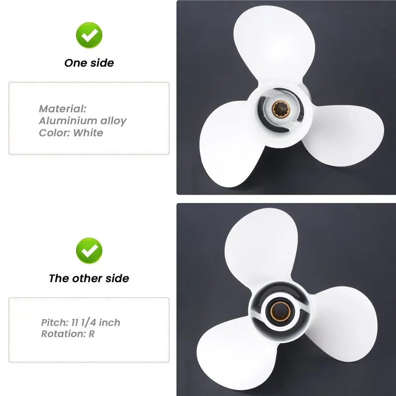 ASMA-Marine Engine Outboard Propeller 664-45947-01-El 9 7/8 X 11 1/4 For 20-30Hp Aluminum Alloy 3 Blade Black 10 Spline T