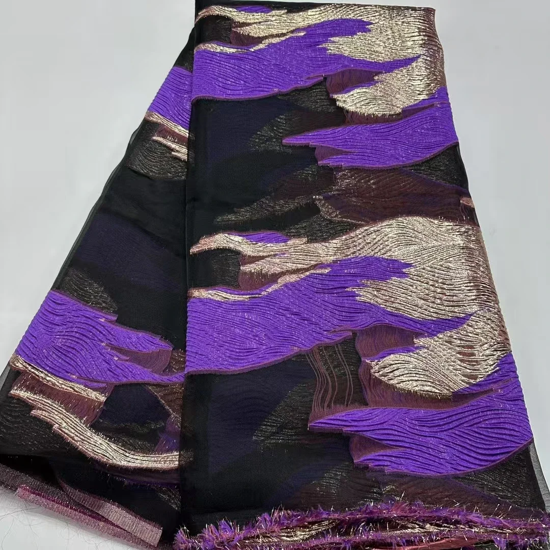 

New Style Purple African Damask Brocade Lace Fabric 2025 French Nigerian Jacquard Brocade Lace Fabric For Women Dress PJK25111