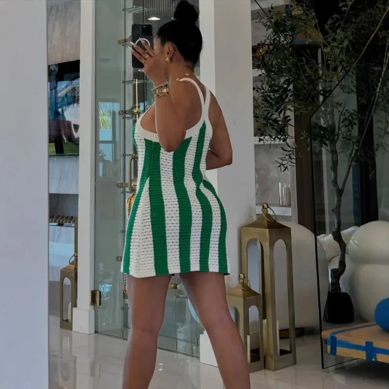 GUWU femmes rayé tricot côtelé sans manches sangle moulante été robe de plage soirée Sexy fête robes de rue robes