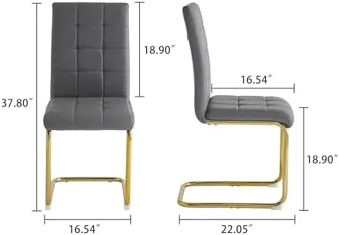 Modern Dining Chairs Set of 4, Side Room Chairs, Kitchen with PU Leather Padded Seat High Back, Golden Stainless Steel
