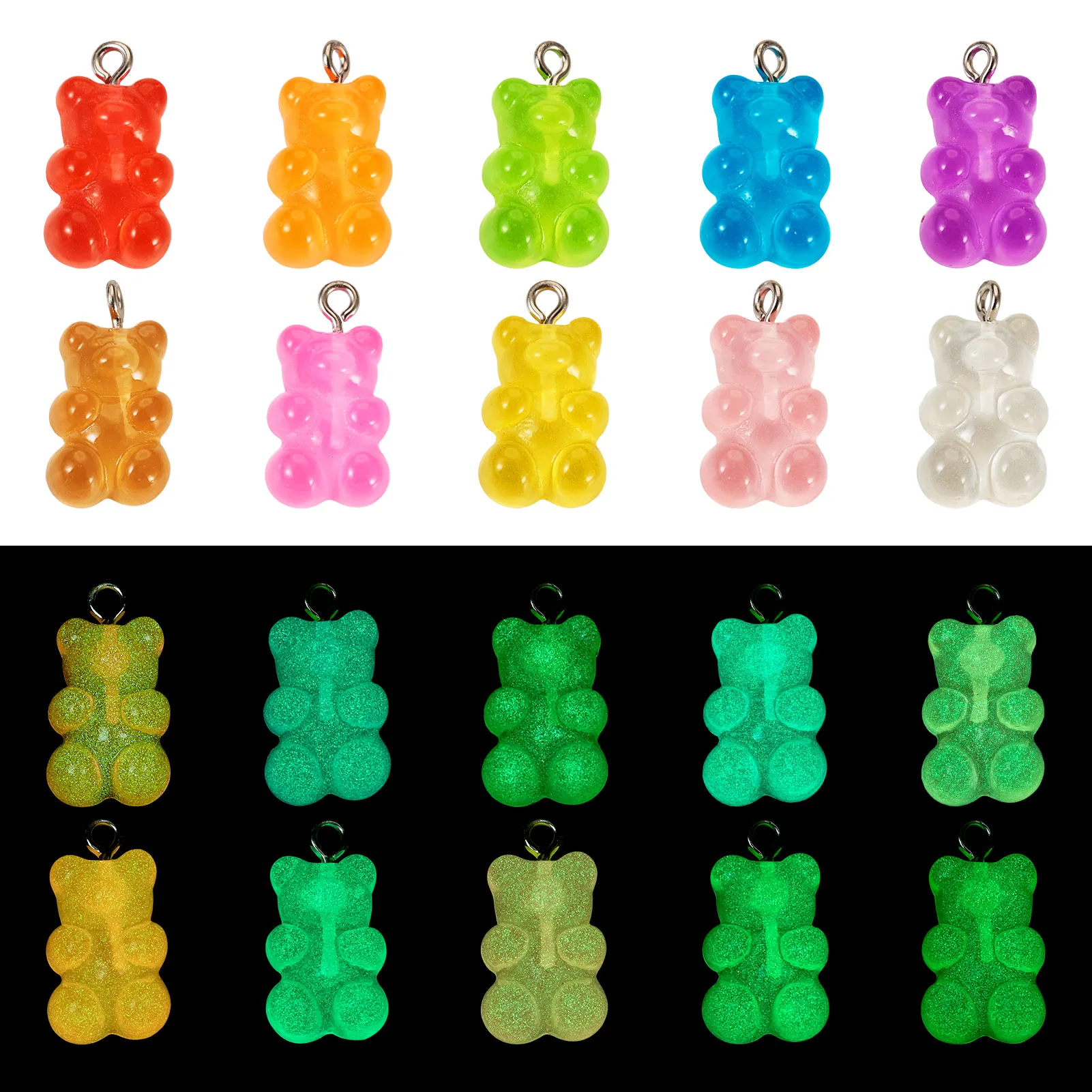 

60pcs Candy Color Luminous Small Bear Resin Charms for Cute Necklace Bracelet Earrings Jewelry Making DIY Crafts Findings