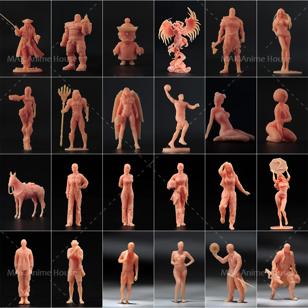 Blind Box Random Unpainted Miniatures 1/64 1/87 Scale Male Female Scene Figures 5-Piece Set Doll Model Scene Decoration Toy