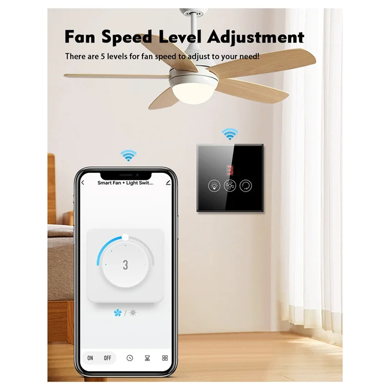 

ABUG-Smart Switch Tuya Smart Switch Потолочный вентилятор Лампа Alexa Google Home Дистанционное управление через приложение Управление скоростью работает Черная вилка европейского стандарта