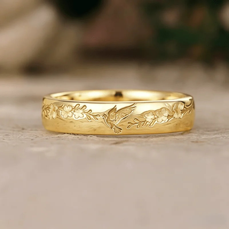 French countryside style romantic flower branches, bird carving rings, women's daily wedding rings, commuting versatile