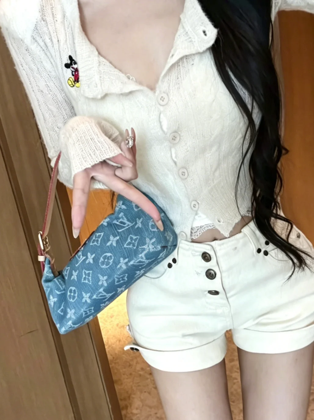 

High Waist White Denim Shorts Women's Summer Slimming Straight A-Line Commuter Versatile Hot Pants Casual Style Button Detail