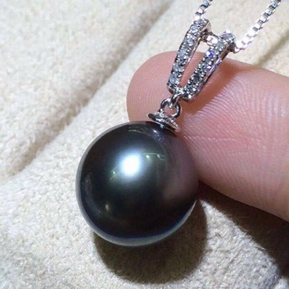 Beautiful Design Pearl Pendant AAA10-11mm Tahiti Black Round Pearl Pendant Necklace 925s 18inch