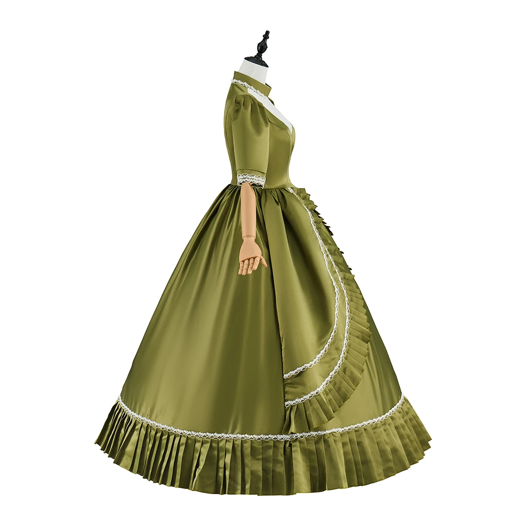 Victorian Green Rococo British Dress Women Retro Medieval Renessiance Dress Edwardian Fashion Costume