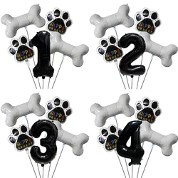 5pcs Dog Party Balloons Black Dog Paw Shaped Balloons Bone Shaped Foil Balloons Number Balloons Pets Party Birthday Decorations