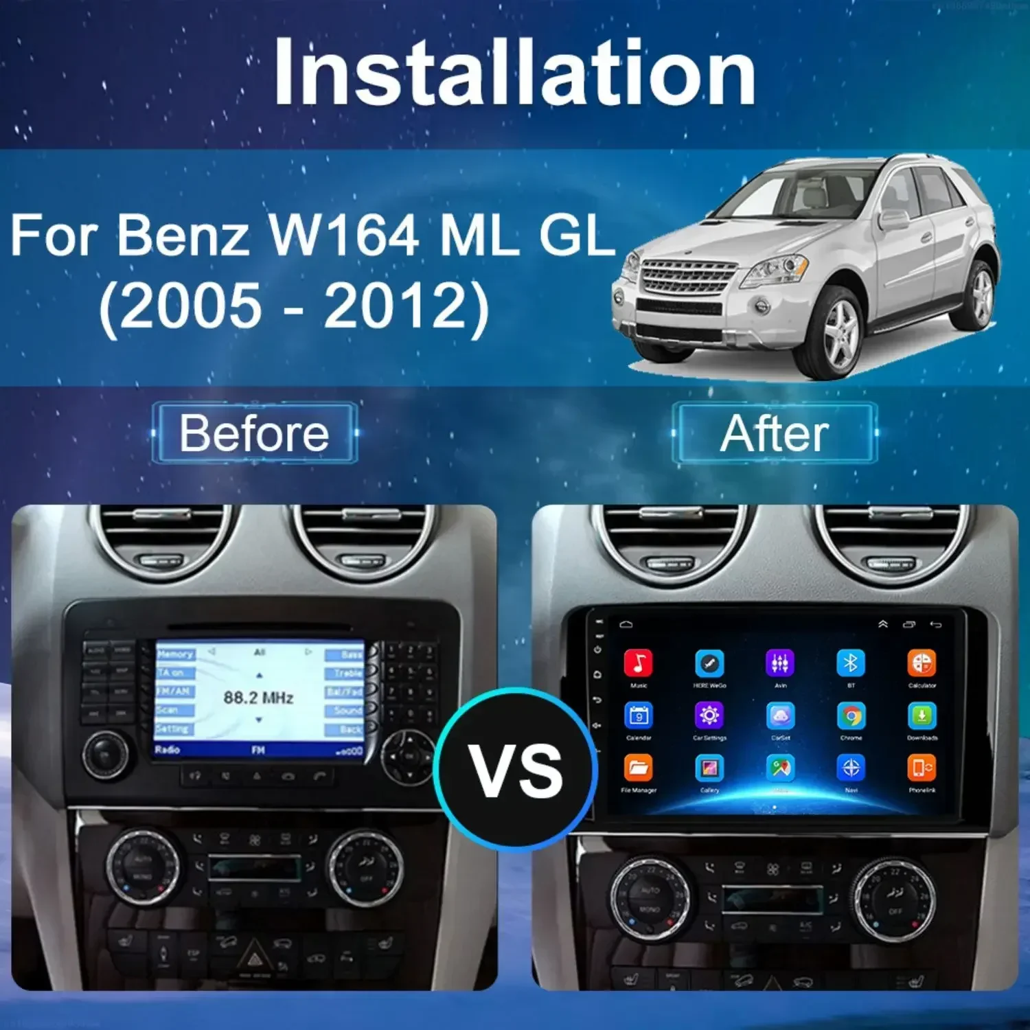 For Mercedes Benz ML GL W164 ML350 ML500 GL320 X164 ML280 GL350 GL450 auto audio screen Android Auto Car Radio Carplay