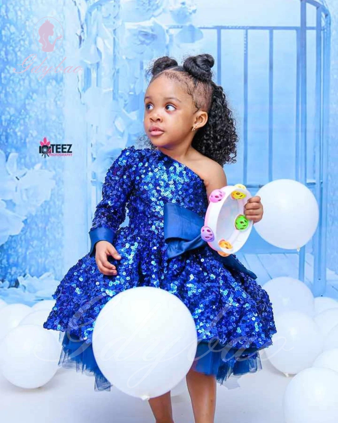 Blue Sequins Flower Girl Dress For Wedding Puffy Shining Tulle Kids First Communion Princess Baby Birthday Ball Gown