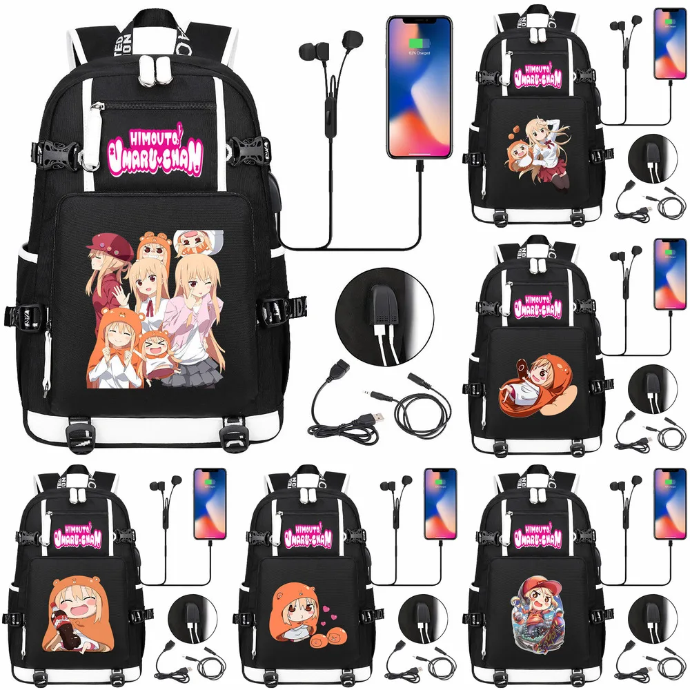 Anime Himouto! Umaru-chan USB Backpack Mochila Student Schoolbag Kids Teens Travel Shoulder Laptop Bags Black Outdoor Bags