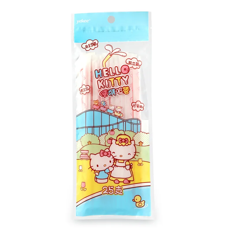 hello kitty cinnamon dog disposable straw plastic straw cup retractable cartoon birthday party decorations wholesale 25 pieces