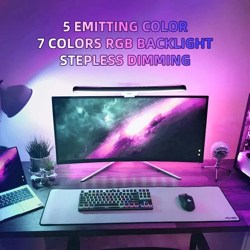 Curved LED Monitor Light Bar USB Rgb PC Screen Lamp Stepless Dimming Backlight Hanging Laptops Gaming Gamer Office Lighting