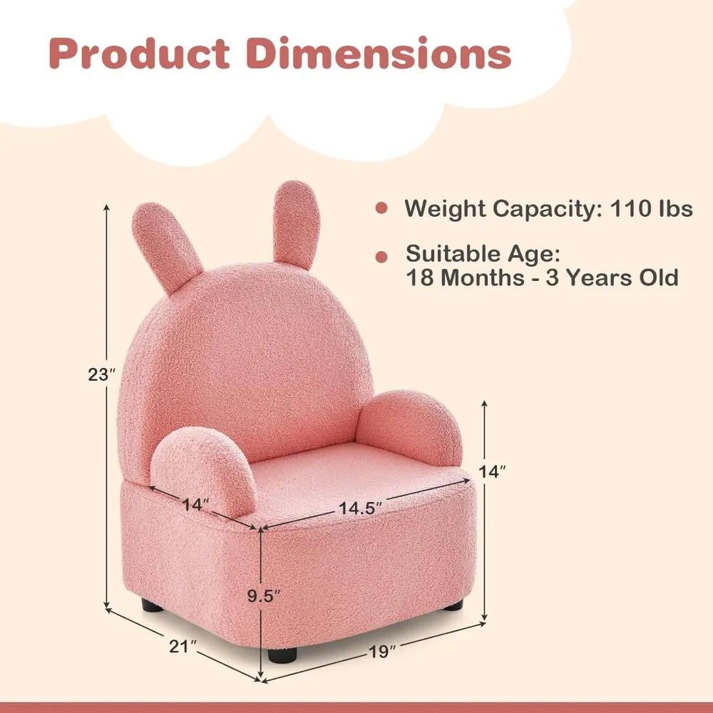 Kids Sofa, Toddler Armchair Chair with Solid Sturdy Wood Construction Plush Fabric, Upholstered Children Armrest Couch