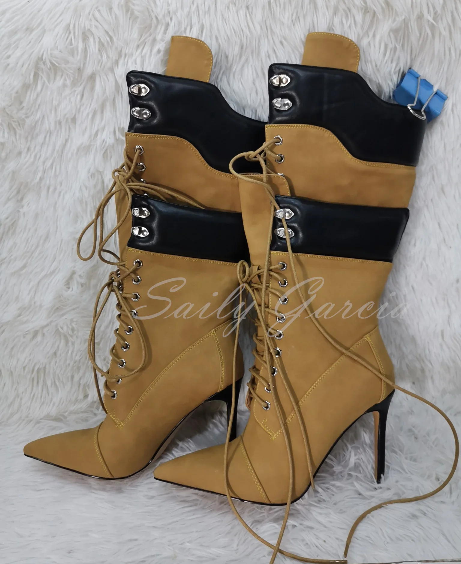 2024 New Crossed Tied Knee High Boots Pointed Toe Gladiator Lace up Double Layered Straps High Heel Boots Sexy Cool Punk Shoes