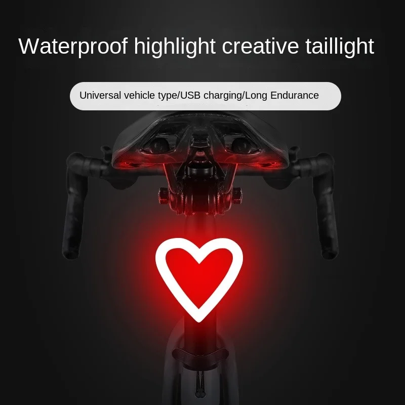 

Heart Shape LED Bike Light USB Rechargeable Bicycle Rear Light Waterproof MTB Taillight 5 Mode Cycling Night Safety Warning Lamp