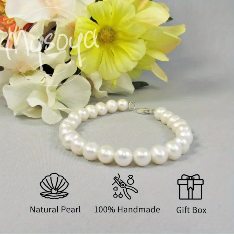 

MYSOYA 5-6mm Natural White Freshwater Pearl Bracelet With Gift Box For Women And Men Birthday Wedding Anniversary Jewelry Gift