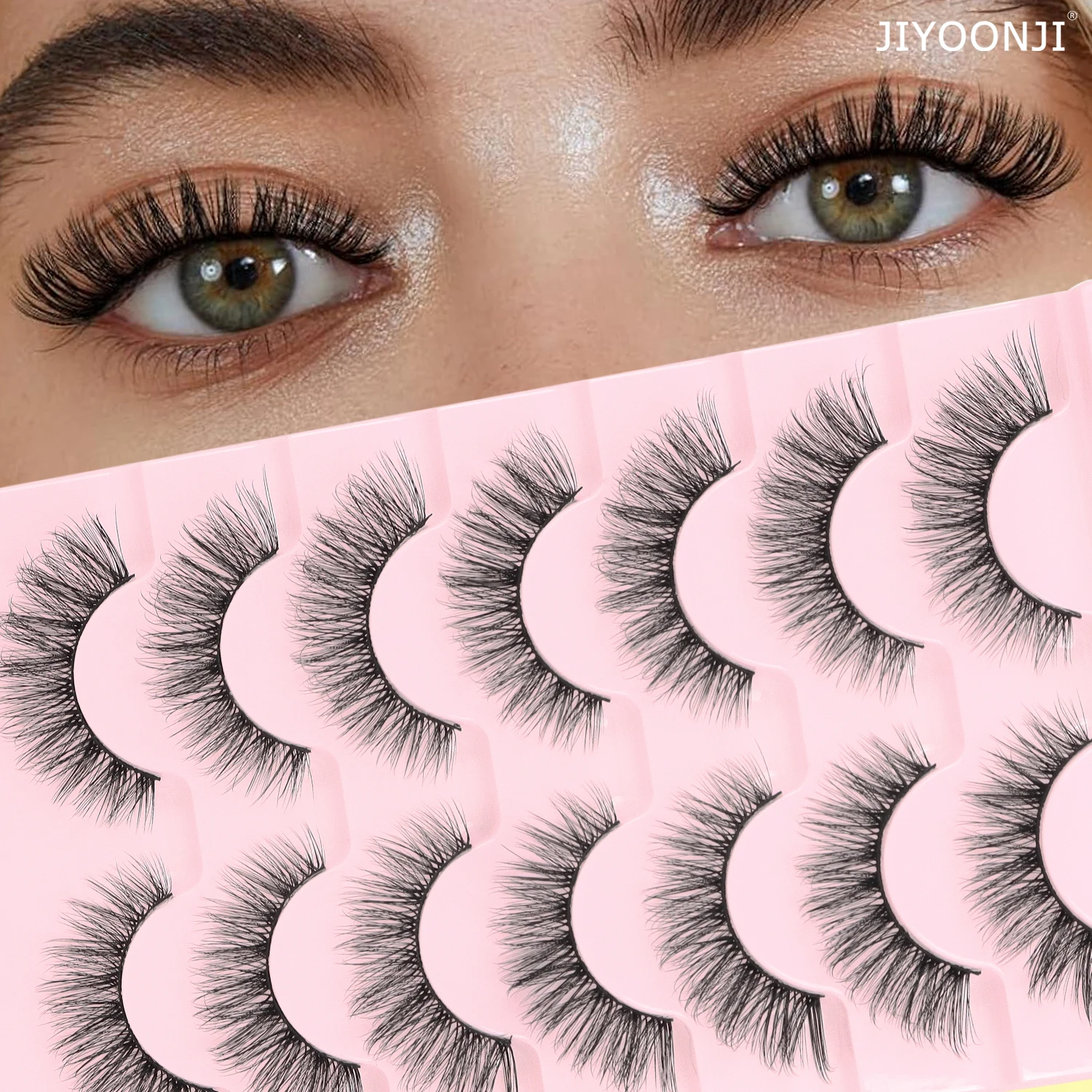 Natural False Eyelash 7-Pair Set D-Curled Fluffy Fairy Eyelash with Mirrored Extension Suitable for Beginners