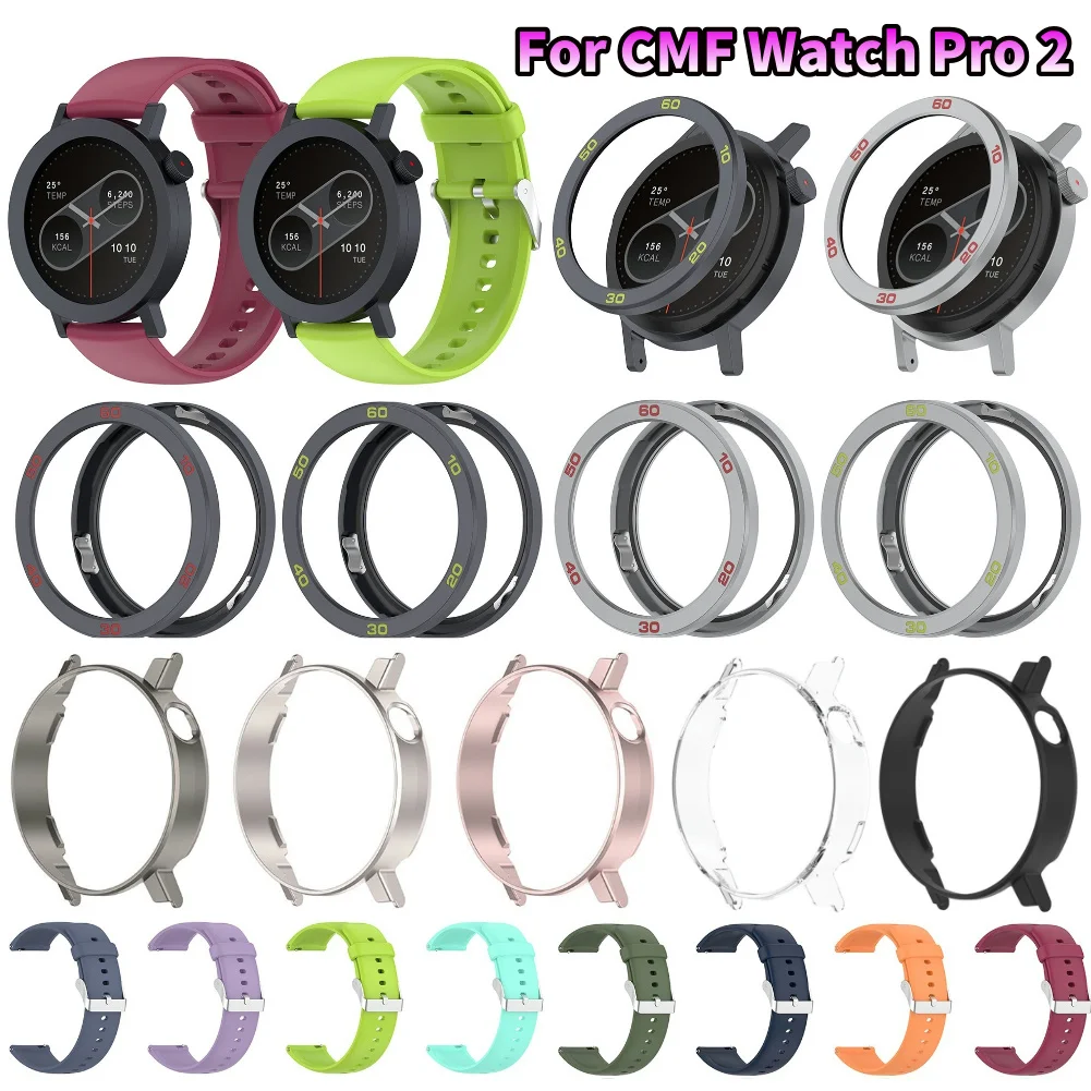 

Metal Bezel Watch Case Strap Cover Tempered Glass Screen Protector Replacement Case Cover Ring for CMF by Nothing Watch Pro 2