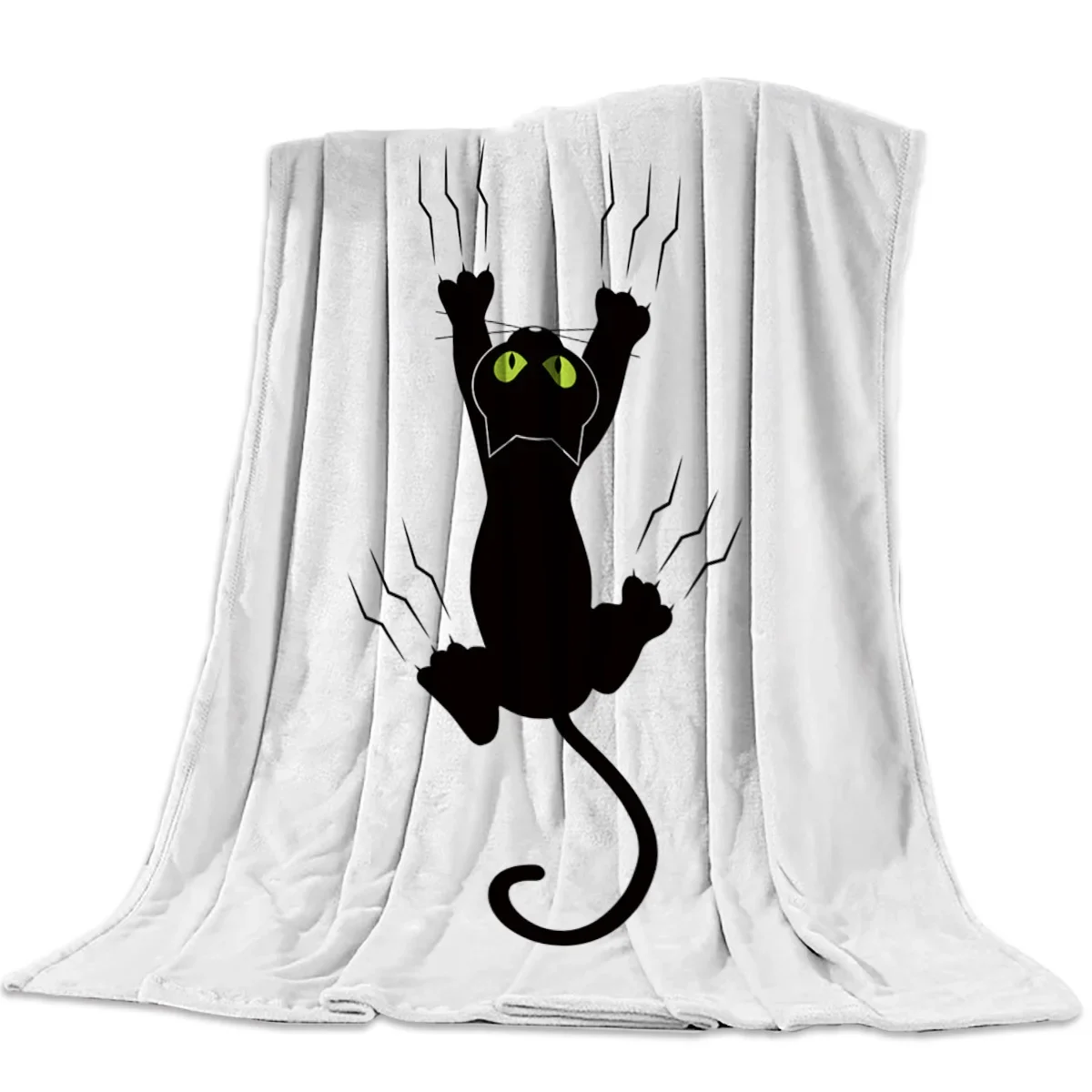 Black Cat with Hair Mystery Flannel Blanket for Bed Sofa Portable Soft Throw Blankets Plush Bedspreads for Bedroom Sofa Couch