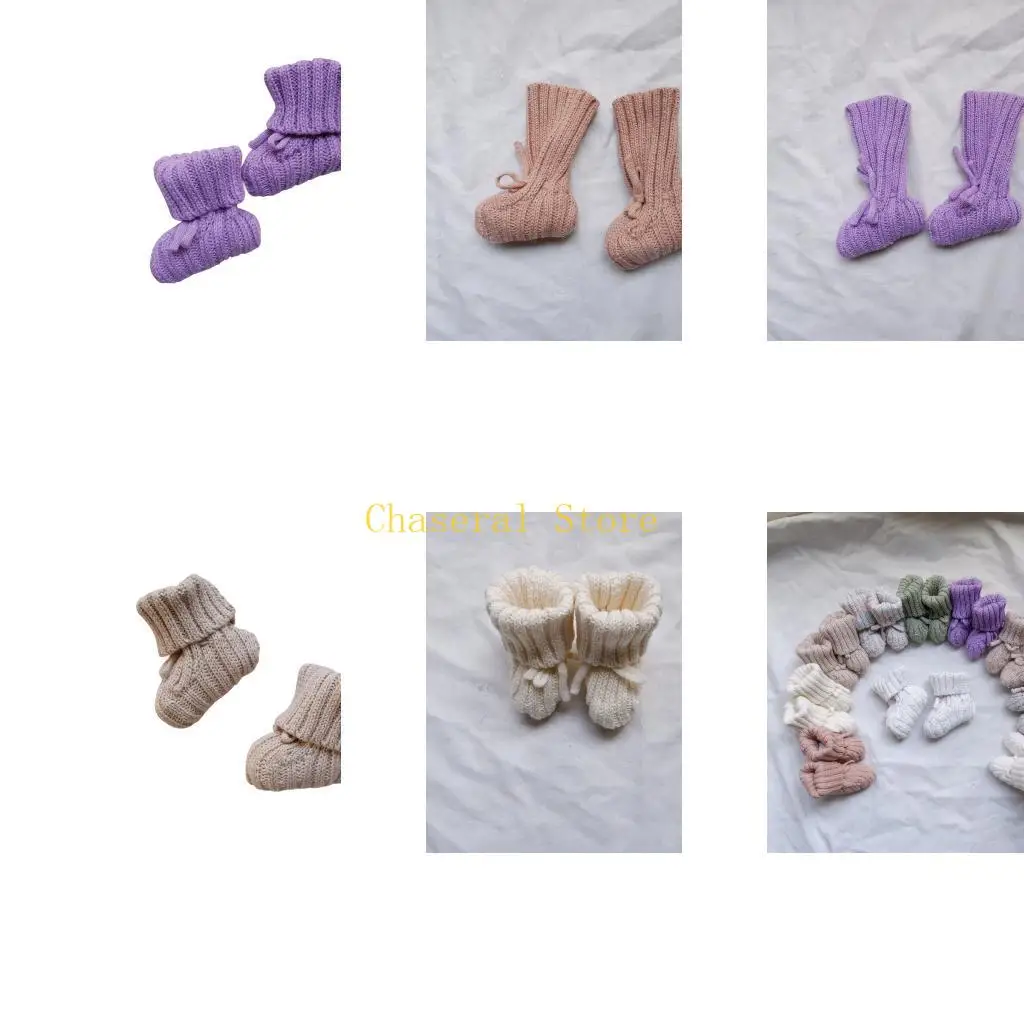 

E7CE Baby Socks with Adjustable Straps Infant Knitted Booties Handmade Socks
