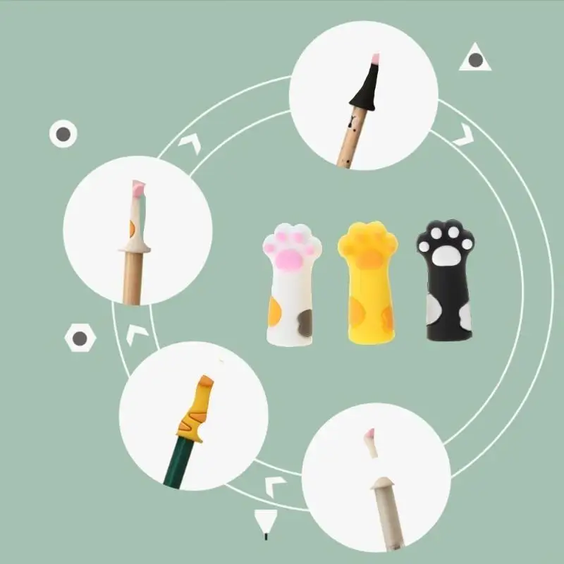 حزمة M2EC من 3 Cartoon Cats Claws Claws Tips Tips Covers for Kid Student Pheming Pencone Pency Tip Watsertors Covertors