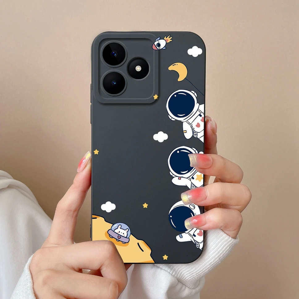 غطاء هاتف ناعم للصدمات لهاتف Realme ، قطط لطيفة ، رائد فضاء ، مربع ، سائل ، موضة ، C53 ، C51 ، Fundas Coque Capa
