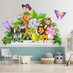 Large Cute Forest Animals Wall Stickers for Children Boys Girls Baby Room Decoration Elephant Giraffe Monkey Butterfly Wallpaper