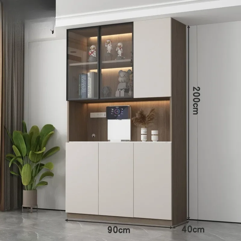 Minimalist light luxury meal, integrated rock slab high cabinet, modern and simple light strip, living room