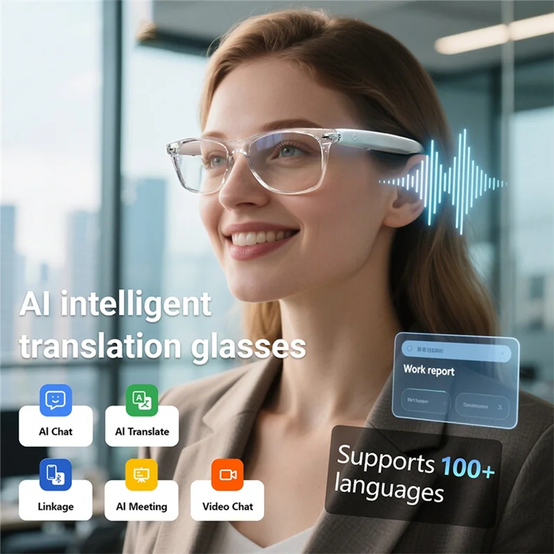 Inteligentne okulary 3CGRO-AI do tłumaczeń, ponad 100 języków, rozmowy, odbieranie połączeń, muzyka, redukcja szumów, lekkie.