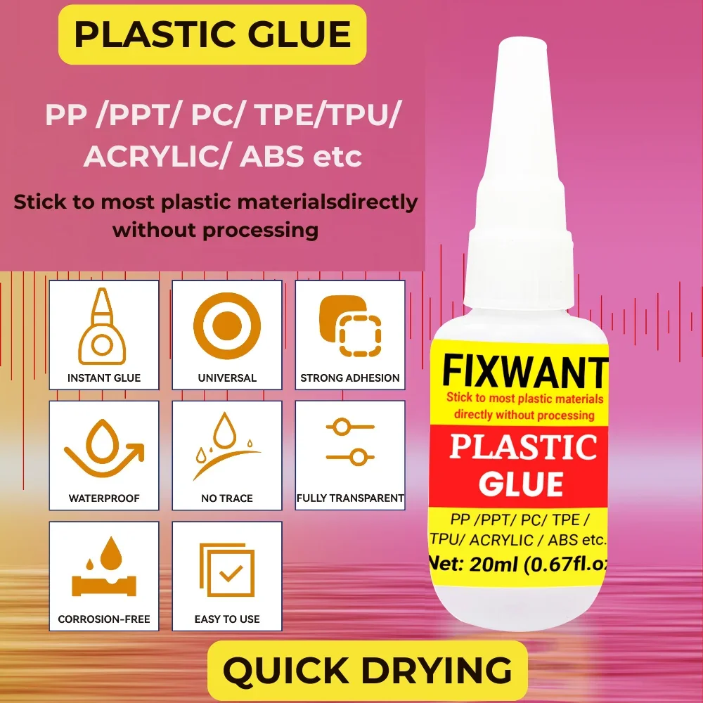 FIXWANT-Colle en Polypropylène Souple et Imperméable, 20ml, Polypropylène, Plastique, Cuir PU, Adhésif PVC pour le Bain