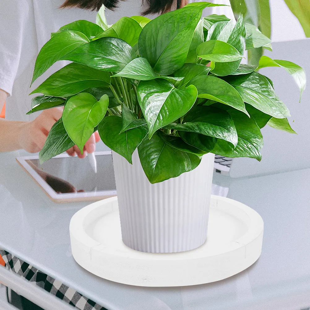 White Round Planter Tray Thickened Cement-Like Base Indoor Plant Water Catcher Saucer Decorative Humidity Pebble Tray for Flower