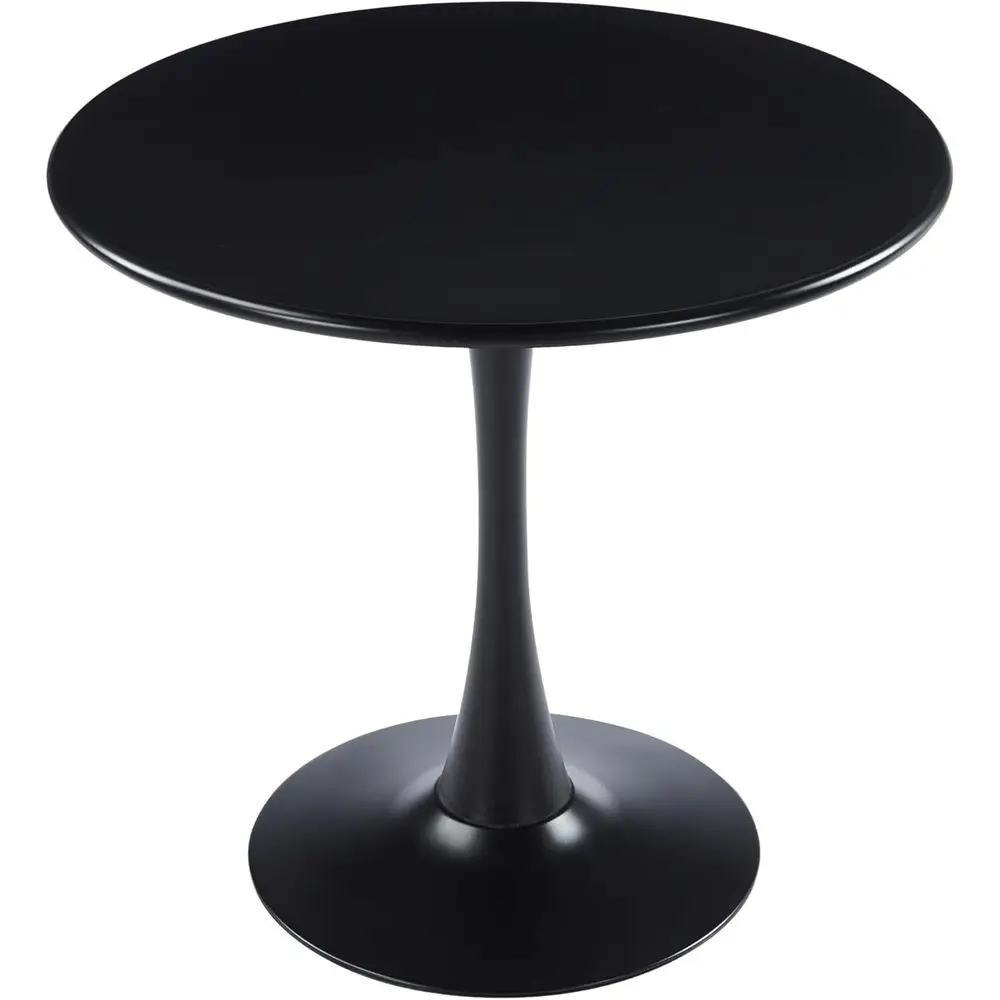 

35 Round Outdoor Dining Table, Black Metal Bistro Table with Pedestal Base, Weather-Resistant for Patio, Balcony, Garden, Deck,
