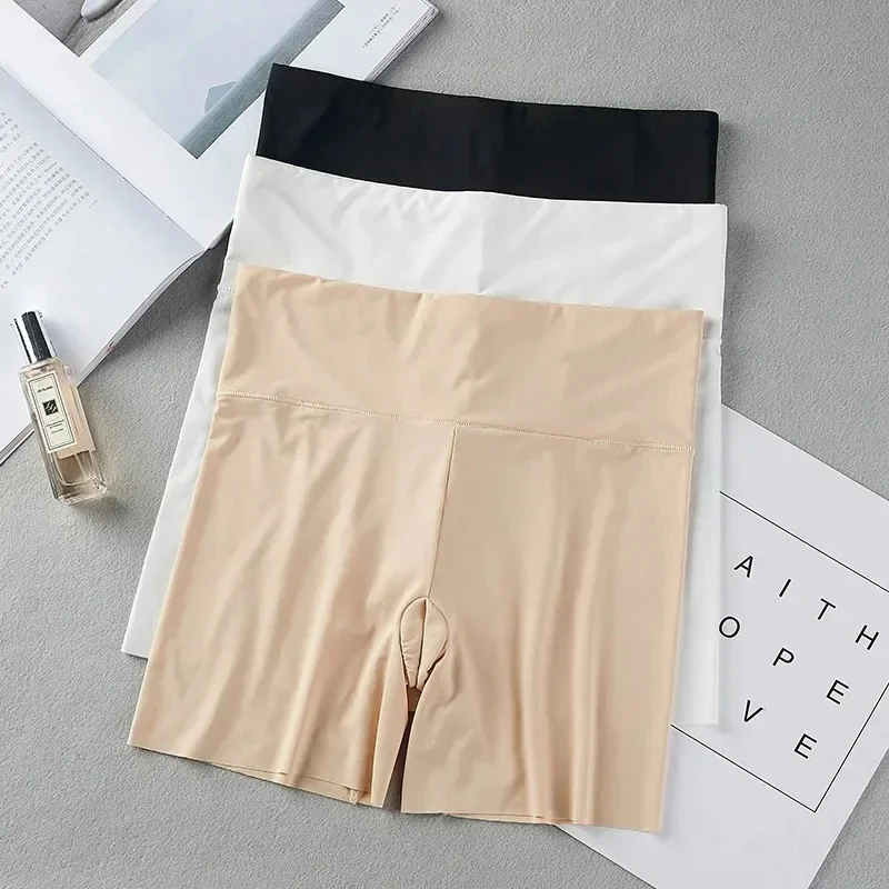 1/2pcs Women High Waist Panties Safety Short Pants Anti Exposure Underwear Corset Pants M L XL Black Skin White Ice Silk